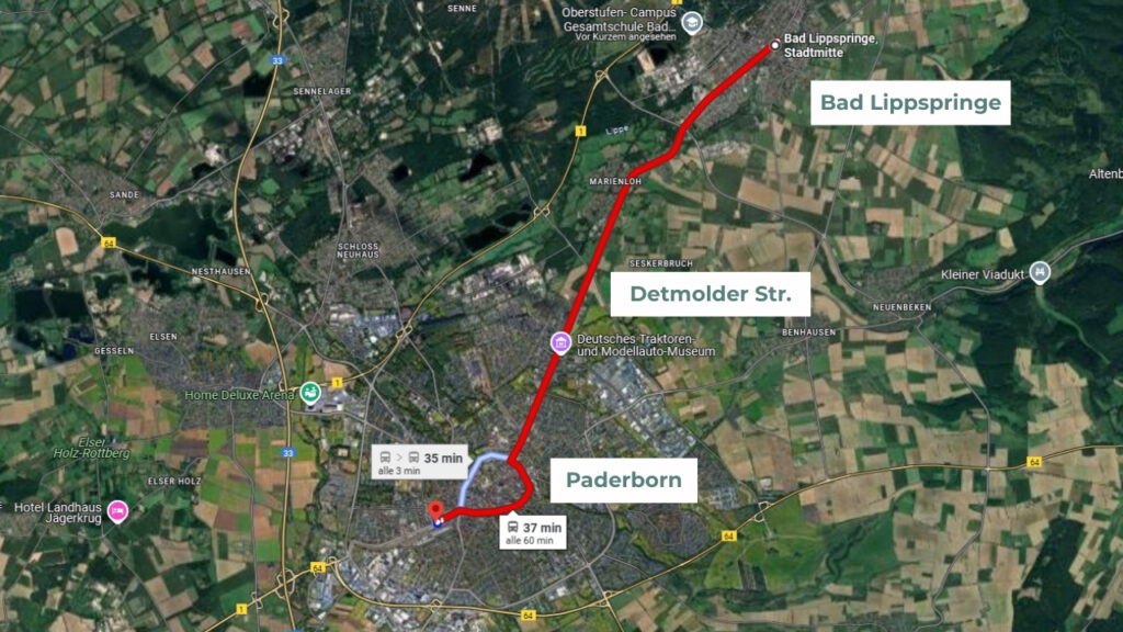 Öffetnliche Verkehrsanbindung Bad Lippspringe an Paderborn Hauptbahnhof