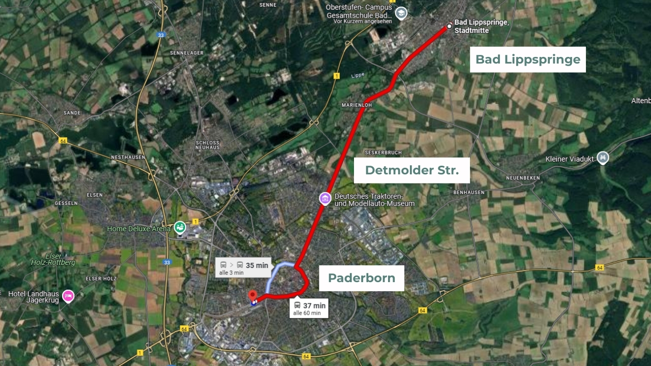 Öffetnliche Verkehrsanbindung Bad Lippspringe an Paderborn Hauptbahnhof