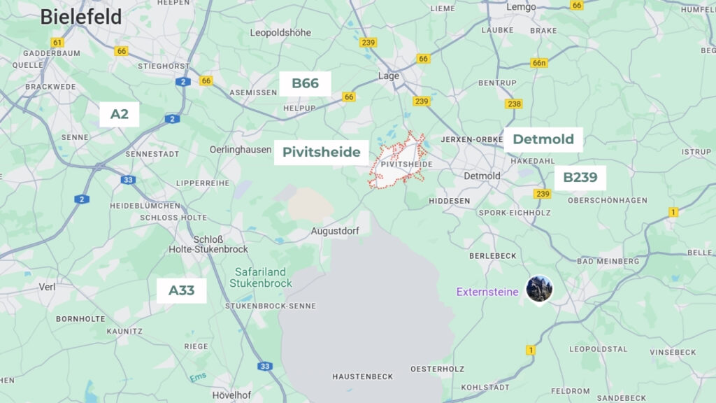 Zentrale Lage von Pivitsheide (Kreis Lippe) in Ostwestfalen