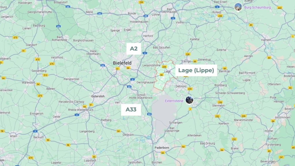 Zentrale Position von Lage (Lippe) in Ostwestfalen